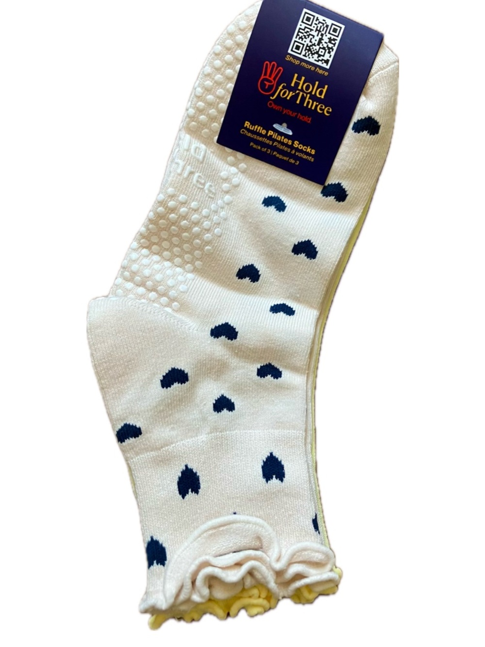 HF3 Grip Sock 3-Pack - Lemon, Cotton Candy, & Cream Navy Hearts